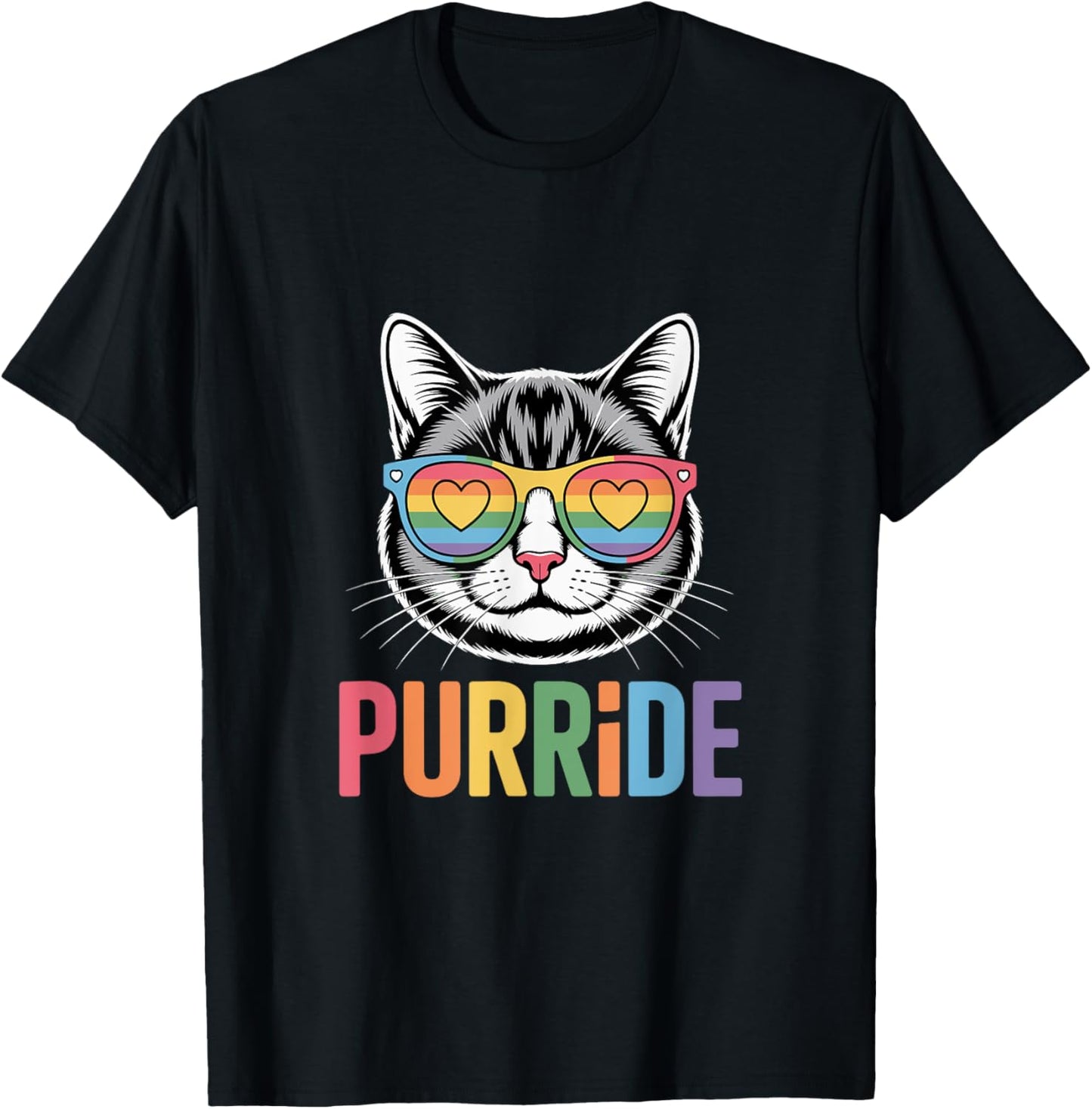 Pride Cat LGBTQ Rainbow Sunglasses Purride T-Shirt
