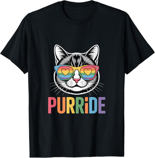 Pride Cat LGBTQ Rainbow Sunglasses Purride T-Shirt