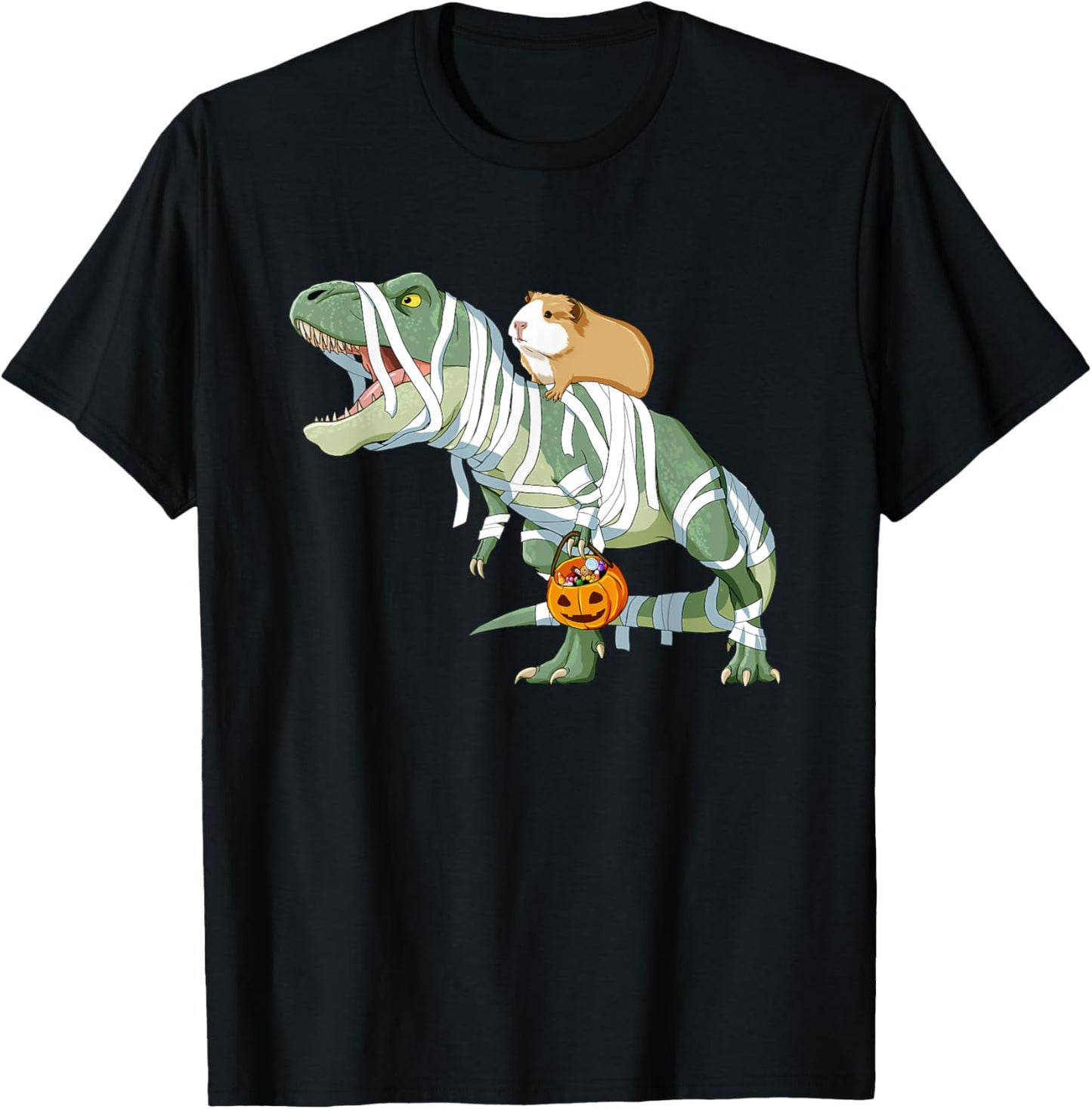 Funny Guinea Pig Riding Mummy T Rex Dinosaur Halloween T-Shirt