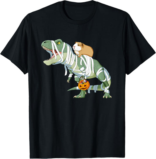 Funny Guinea Pig Riding Mummy T Rex Dinosaur Halloween T-Shirt