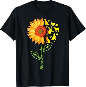 RESCUE SAVE LOVE PET Animal Shelter Sunflower Graphic Cute T-Shirt