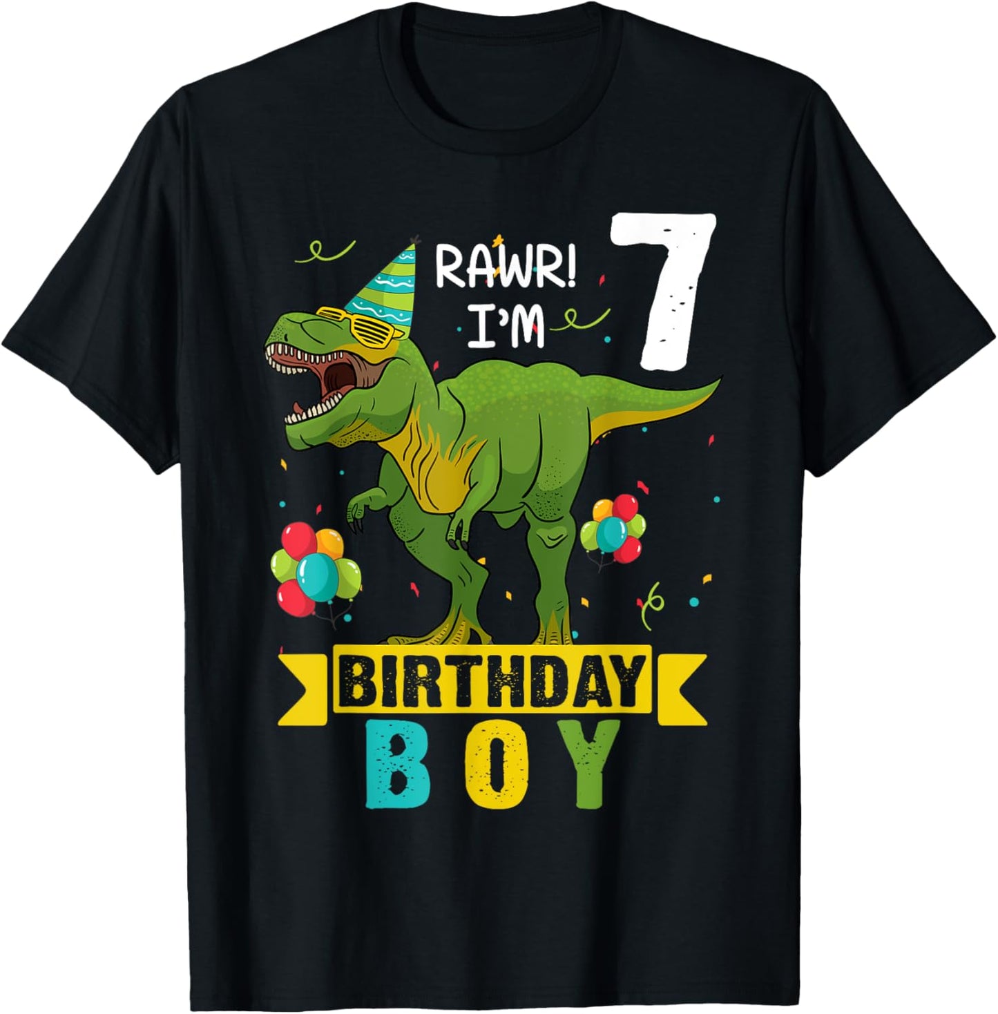 7 Year Old Shirt 7th Birthday Boy T Rex Dinosaur T-Shirt