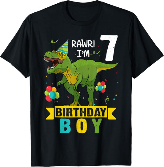 7 Year Old Shirt 7th Birthday Boy T Rex Dinosaur T-Shirt