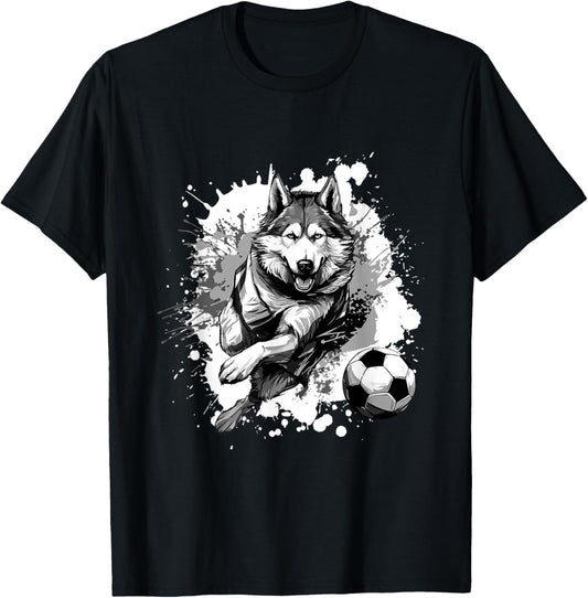 Husky Dog Playing Soccer | Sports Team T-Shirt