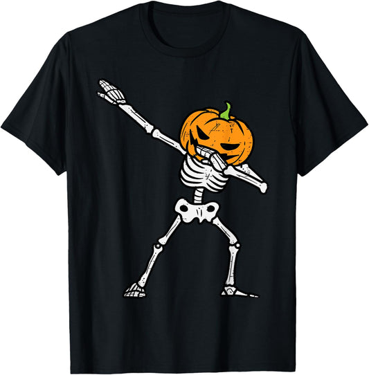 Dabbing Skeleton Pumpkin Dab Halloween Costume Men Boys Kids T-Shirt