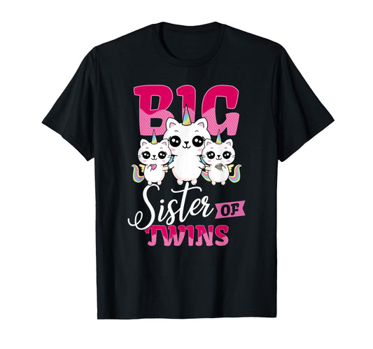 Big Sister of Twins T-Shirt Twin Unicorn Cats Girls Shirt T-Shirt