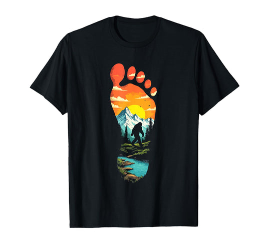 Bigfoot Footprint Mountains Cryptid & Landscape Sasquatch T-Shirt
