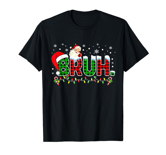 Bruh Funny Christmas Red Green Plaid Teens Boys Xmas Pajamas T-Shirt