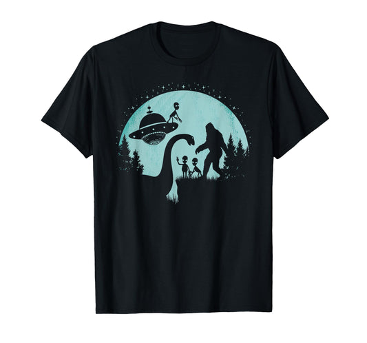 Bigfoot Loch Ness Monster Nessie Sasquatch UFOs Funny Aliens T-Shirt