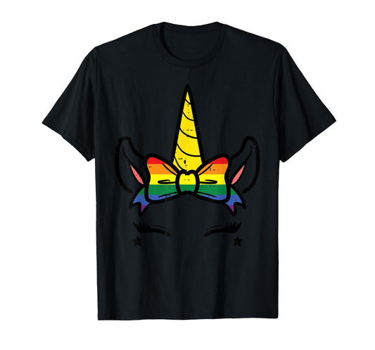 Gay Pride Unicorn Face Head Rainbow Flag Lgbtq Girls Kids T-Shirt