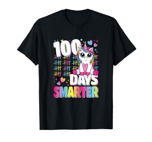 100 Days Smarter Unicorn Rainbow 100th Day Of School Girls T-Shirt