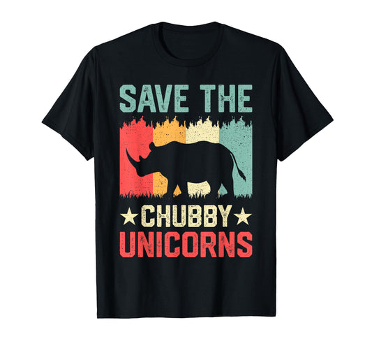 Save The Chubby Unicorns Vintage Funny Rhino Animal T-Shirt