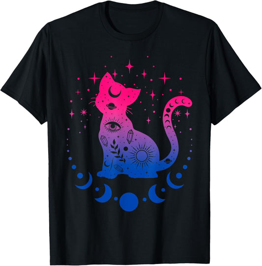 Bisexual Astrology Cat Bi Pride Flag Colors T-Shirt