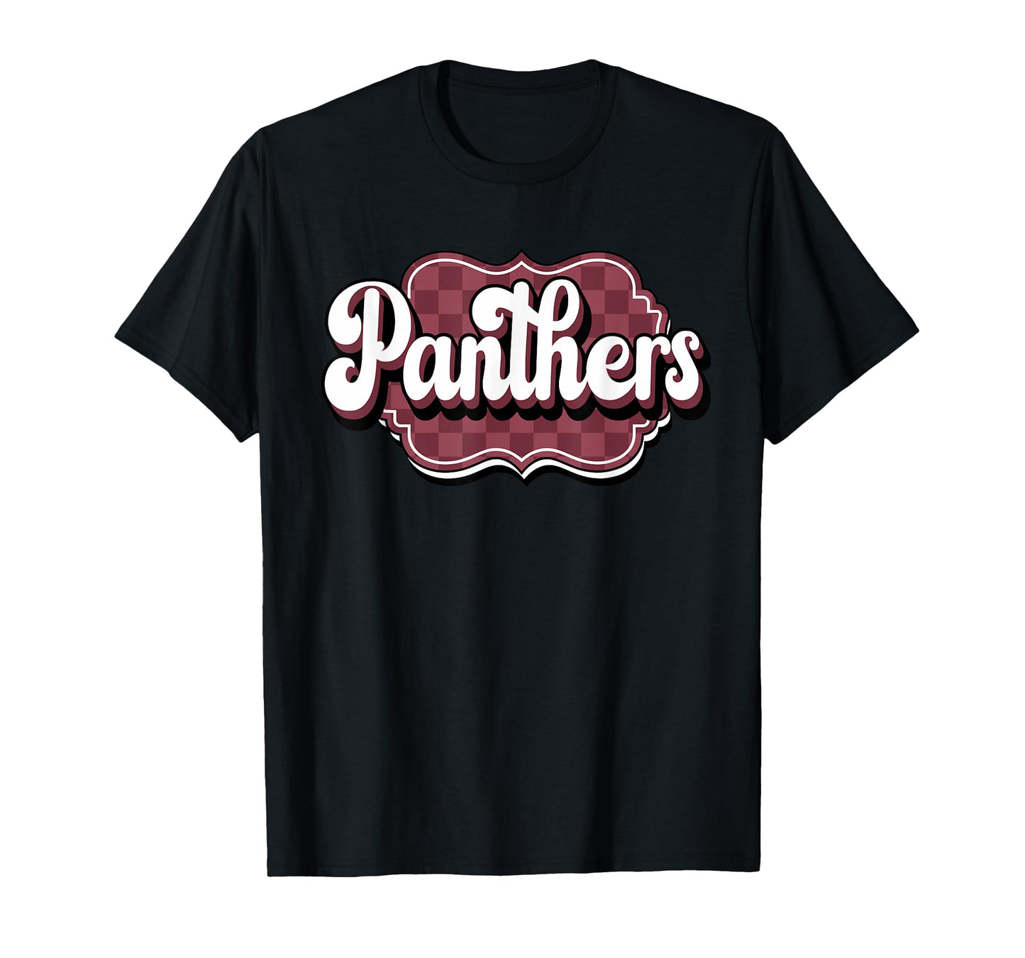Maroon Panthers School Spirit Checkered Print Panther Pride T-Shirt