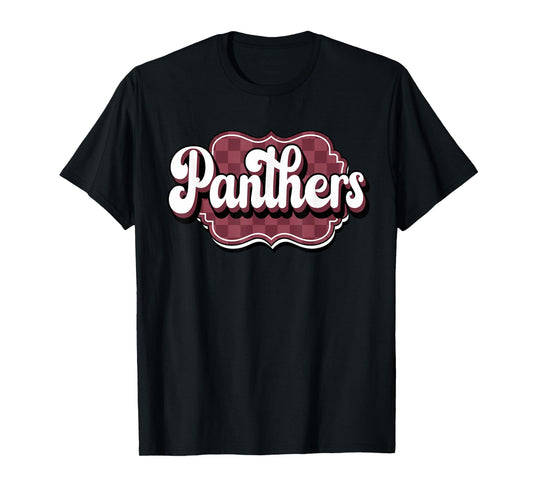 Maroon Panthers School Spirit Checkered Print Panther Pride T-Shirt
