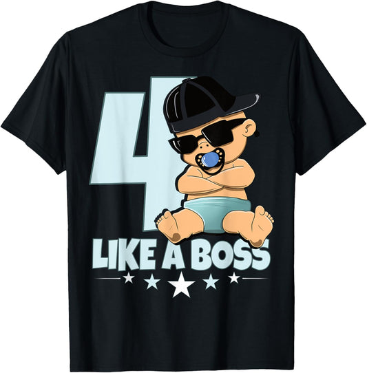 Baby 4th Birthday Boy Girl 4 Years Like a Boss Kids T-Shirt