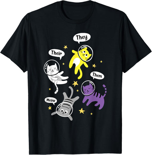 Nonbinary Space Kittens Cats They Them Enby Ally LGBT Pride T-Shirt