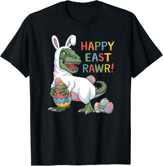 Easter Boys Kids Toddler Bunny Dinosaur Easter Egg Hunting T-Shirt
