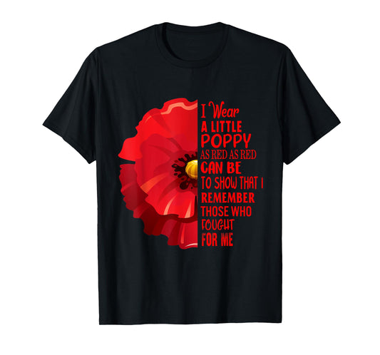 Veterans Day Lest We Forget Red Poppy Flower USA Memorial T-Shirt