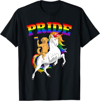 LGBT Golden Retriever Dog Unicorn Gay Pride Rainbow LGBTQ T-Shirt for Men Women