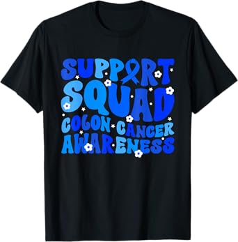 Groovy CRC Colon Cancer Awareness Supprt Squad Blue Ribbon T-Shirt