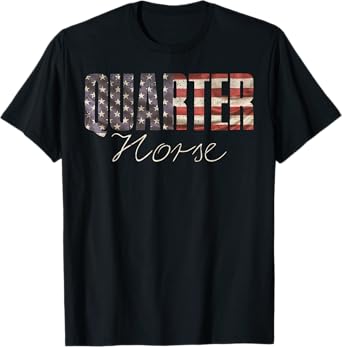 American Quarter Horse With USA Flag, Horseback Riding T-Shirt