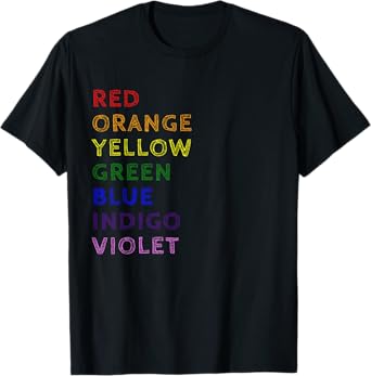 ROYGBIV Rainbow Colors Spell Out Design T-Shirt