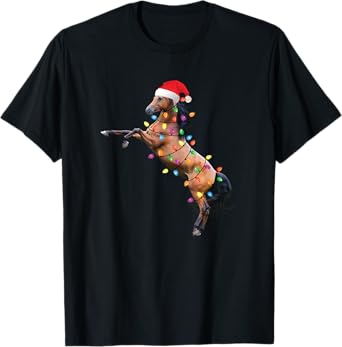 Christmas Lights Horse Santa Funny Xmas Tree Horse T-Shirt