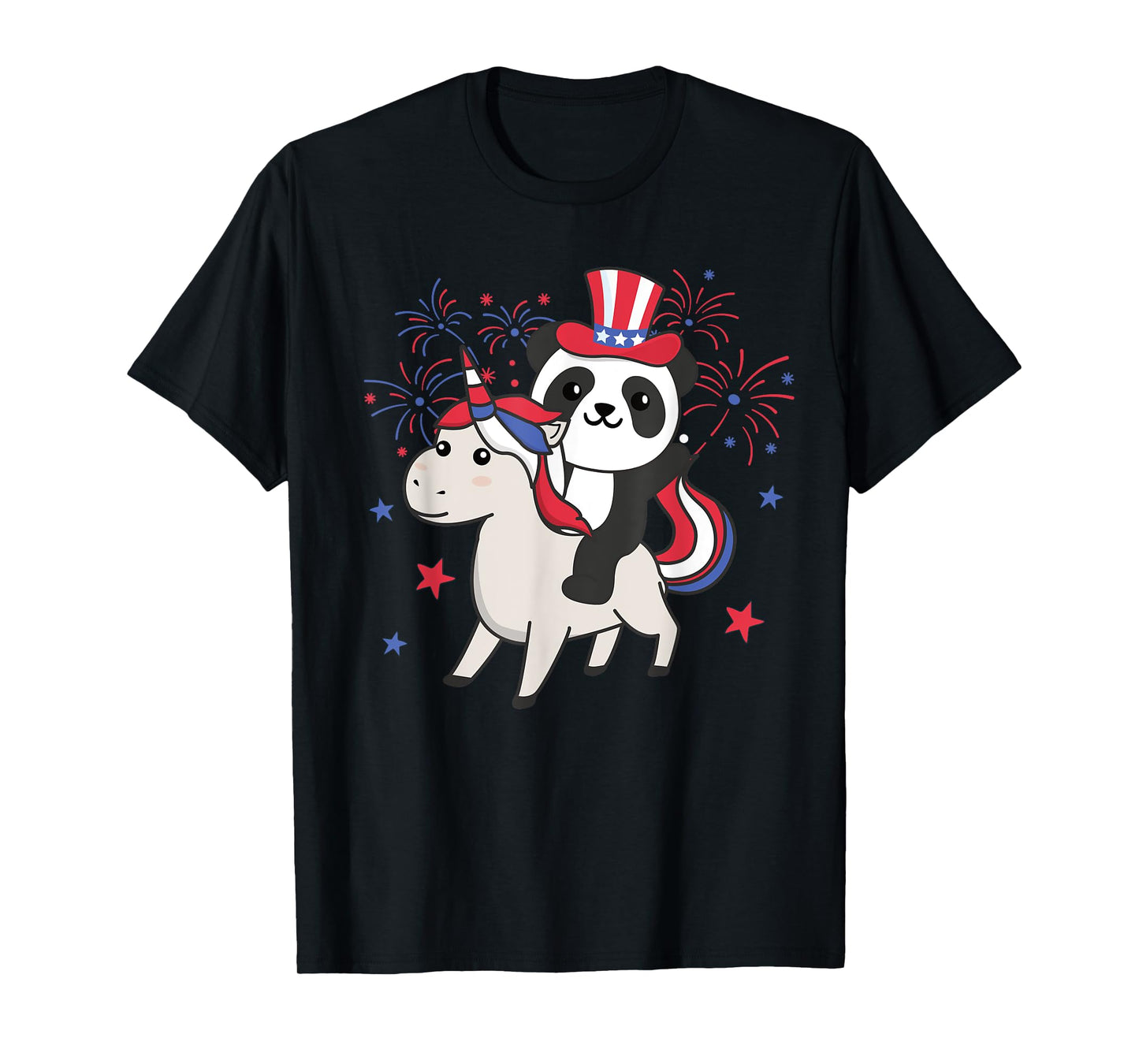 Panda With Unicorn For The Fourth Of July Fireworks For Kids T-Shirt