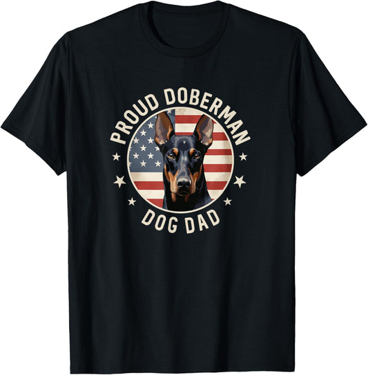 Doberman Pinscher Gifts American Flag Proud Doberman Dog Dad T-Shirt