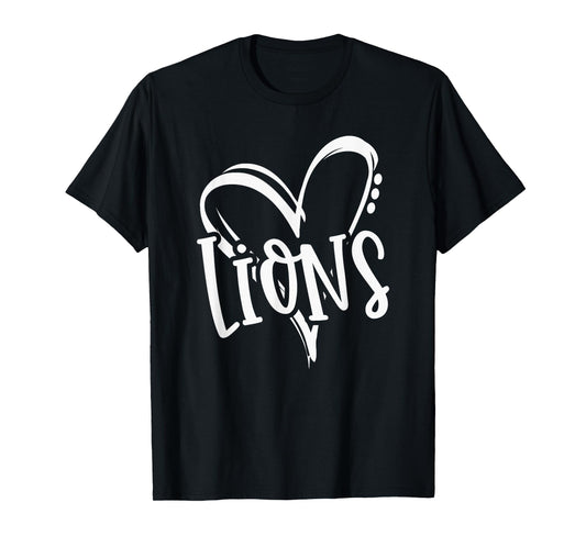 Lions School Sports Fan Team Spirit Heart T-Shirt