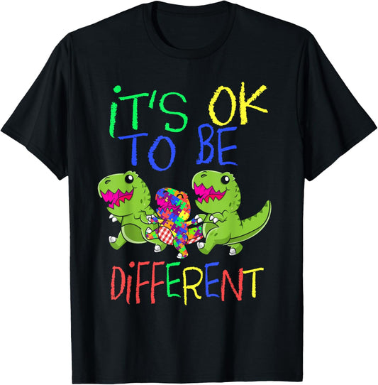 Autism Awareness Trex Puzzle Dinosaur Its Ok To Be Different T-Shirt
