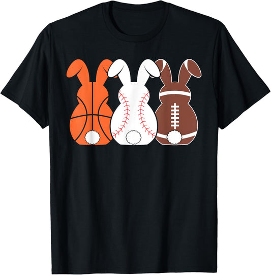 Basketball Baseball Football Sports Easter Bunny Rabbits T-Shirt