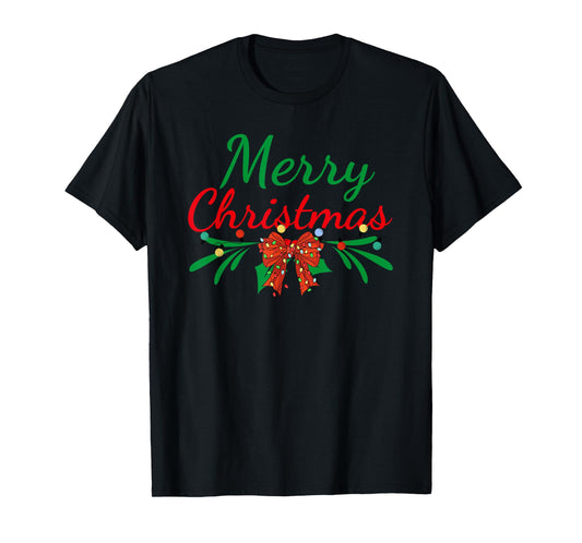 Merry Christmas Lights Red Santa Hat Xmas Family Men Women T-Shirt