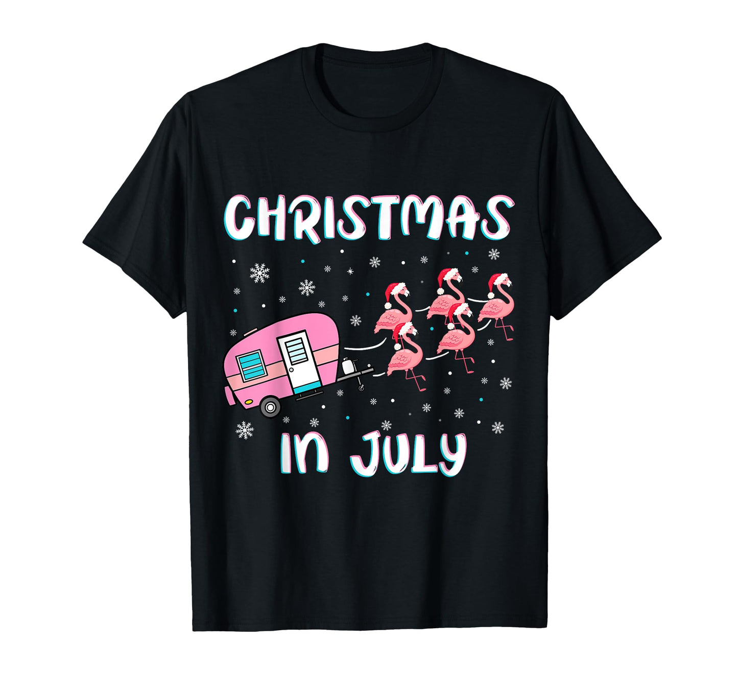 Christmas in July Summer Camping Flamingo Trailer Camper T-Shirt