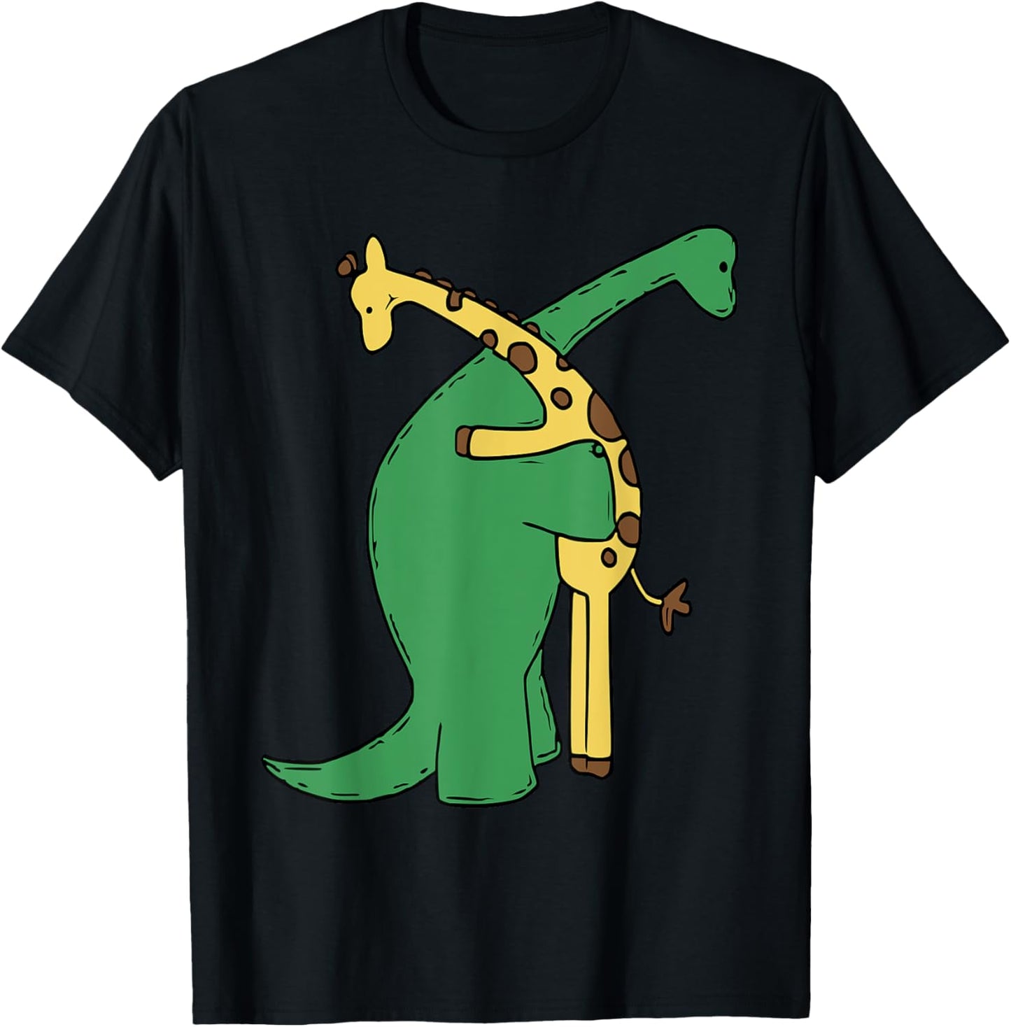 Funny Good Boys Dinosaur Hugging a Giraffe T-Shirt, Small, Black