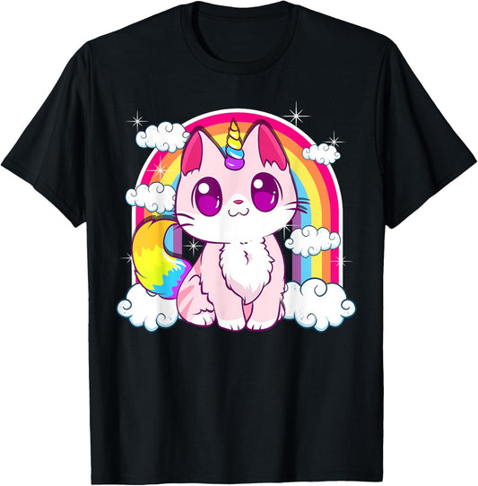Cute Unicorn Cat Adorable Smiling Rainbow Kitty T-Shirt