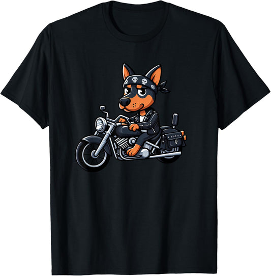 Doberman Pinscher Biker Funny Dog Motorcycle T-Shirt