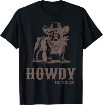 Vintage Howdy English Bulldog Western Country Cowboy Cowgirl T-Shirt