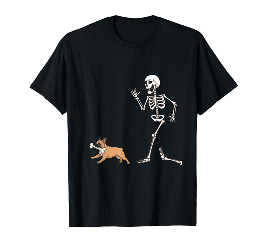 Funny Halloween French Bulldog and Skeleton T-Shirt