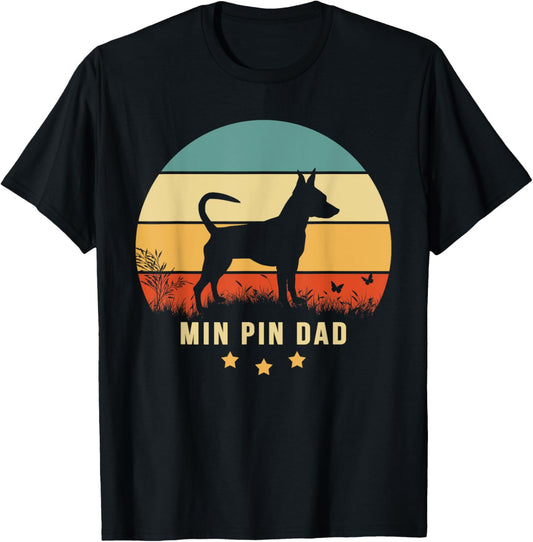 Mens MIN PIN DAD retro sunset Design with Miniature Pinscher T-Shirt