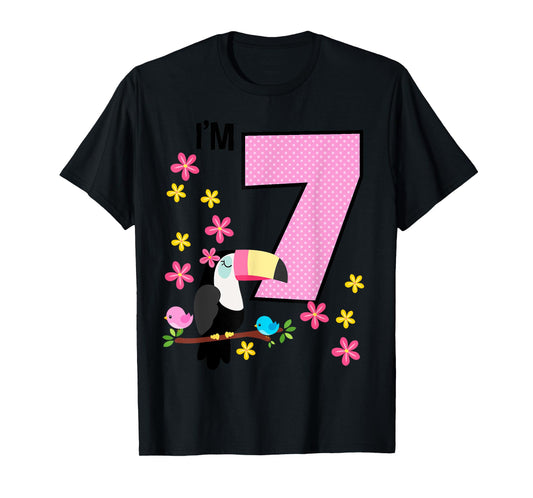 Toucan 7th Birthday 7 Year Old Birthday Girl Tropical Birds T-Shirt