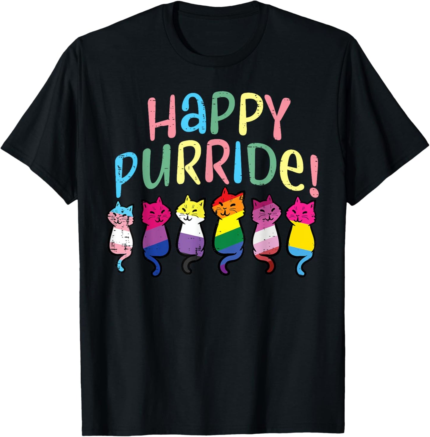 Happy Purride LGBT Flag Cats Cute Pride Month Women Men Kids T-Shirt