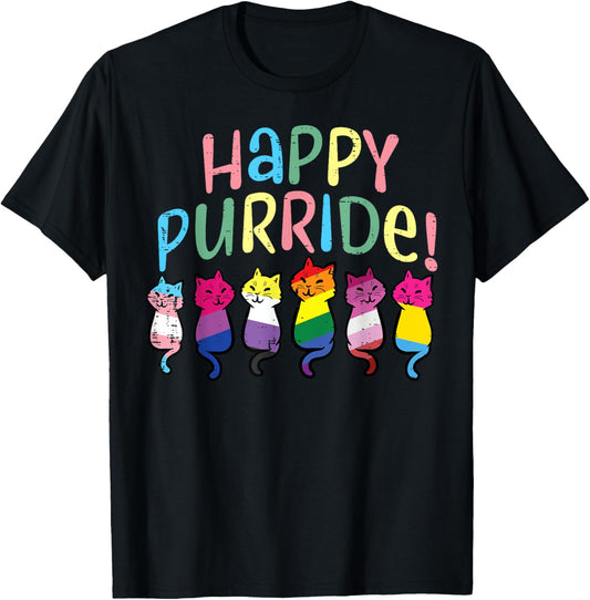 Happy Purride LGBT Flag Cats Cute Pride Month Women Men Kids T-Shirt