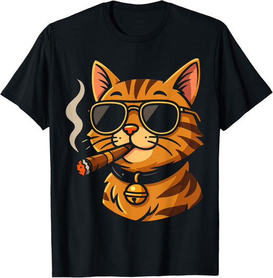 Funny Cat Cigar Smoking Humor Cool Animal Art T-Shirt