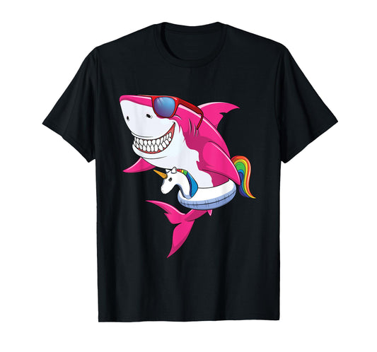 Shark Summer Shirt Girls Women Vacation Pool Unicorn & Shark T-Shirt