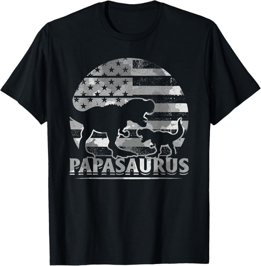 Papa Saurus American Flag Papa Dinosaur Papa Dino Papasaurus T-Shirt for Men