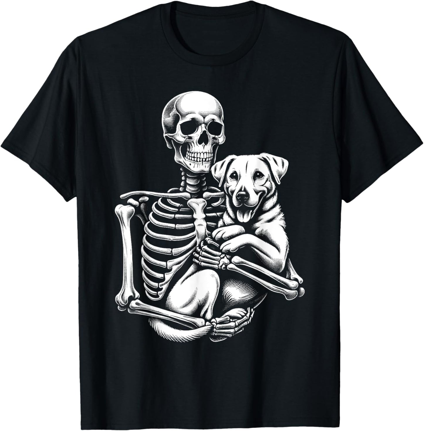 Skeleton Holding A Dog Funny Lazy Halloween Costume Skull T-Shirt