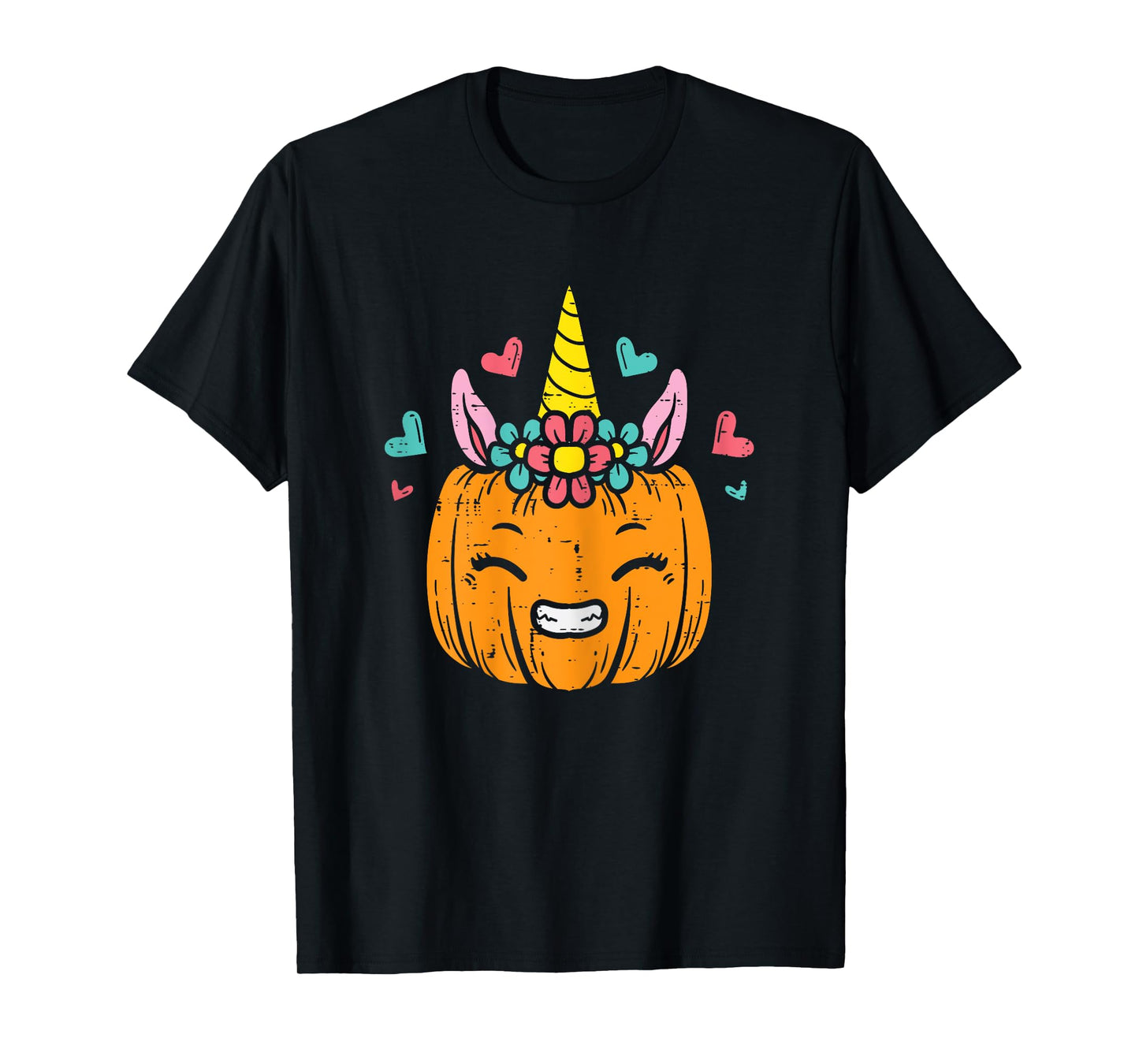 Pumpkin Unicorn Face Cute Halloween Costume Women Girls T-Shirt