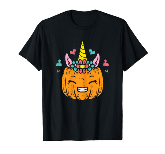 Pumpkin Unicorn Face Cute Halloween Costume Women Girls T-Shirt